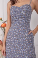 Elka Floral Ruched Dress in Blue