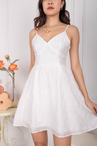 Azalea Eyelet Flare Dress in White