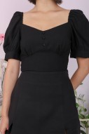 Zoella Sweetheart Puff Sleeve Top in Black