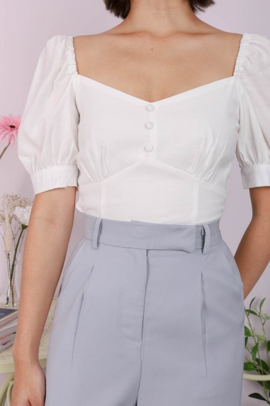 Princess in the Tower Sweetheart Puff Sleeve Crop Top with Triangle Back