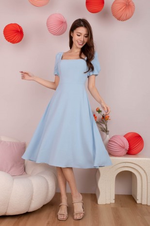 RESTOCK: Klorra Square-Neck Flare Dress in Blue