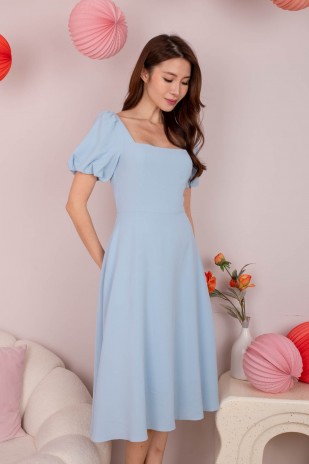 RESTOCK: Klorra Square-Neck Flare Dress in Blue