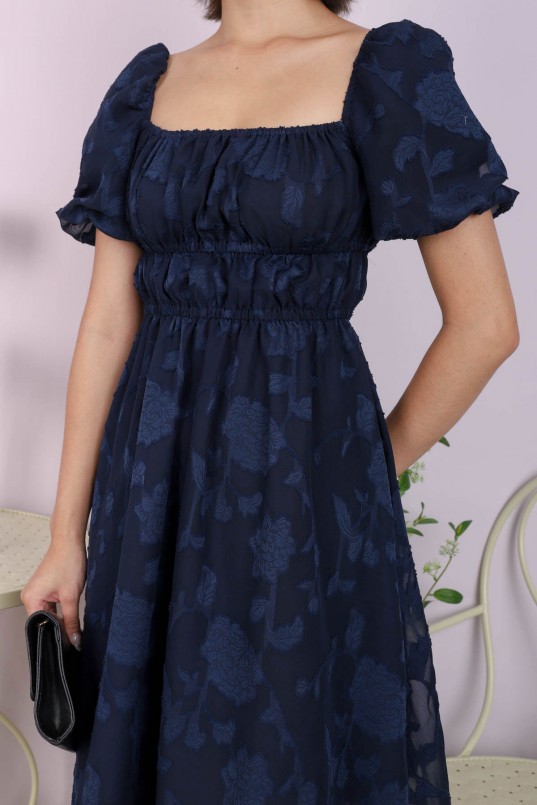 Puff Sleeve Tie-Back Lace Surplice Dress