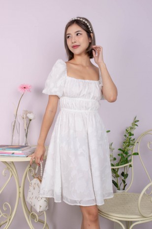 Raleigh Lace Puff Sleeve Dress in White