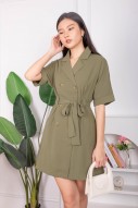 Haisley Button Trench Dress in Olive