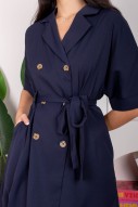 Haisley Button Trench Dress in Navy