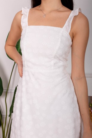 Xenna Textured Ruffle Strap Dress in White