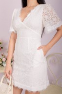 Relyene Flutter Lace Dress in White