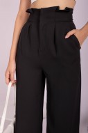 Myla High Waist Fold Pleated Pants in Black