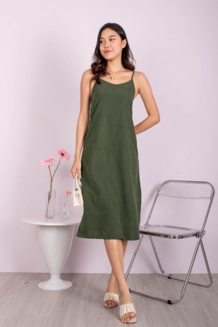 Telyn V-Neck Slip Dress in Olive