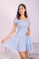 Aelina Smocked Tiered Dress in Blue