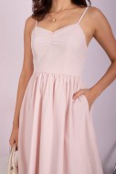 Zariah Ruched Babydoll Dress in Blush Pink