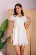 Ellith Embroidery Flutter Dress in White