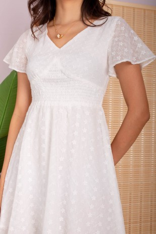 Ellith Embroidery Flutter Dress in White