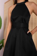Kayte Tie-Sash Flare Dress in Black