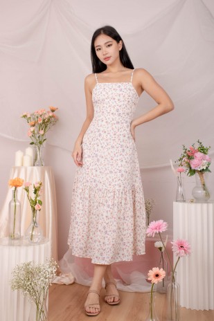 RESTOCK: Jeline Floral Drop Hem Dress in White