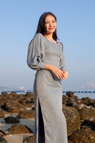 Jannah Adjustable Slit Dress in Slate Blue