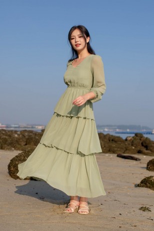 Renia Tiered Maxi Dress in Sage