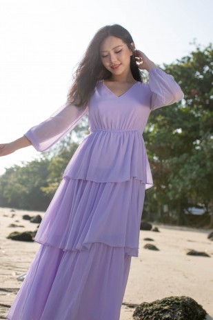 Renia Tiered Maxi Dress in Lavender