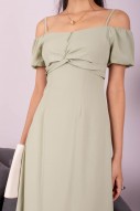 Azura Cold-Shoulder Twist Dress in Sage