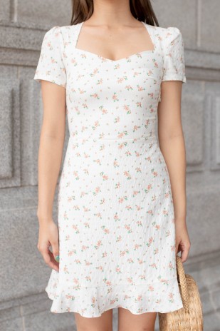 Sollie Floral Sweetheart Cut-Out Dress in Cream