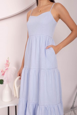 Syndra Tiered Maxi Dress in Blue