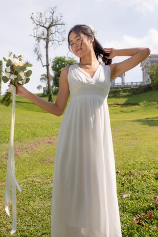 Kaycee V-Neck Ruched Maxi in White