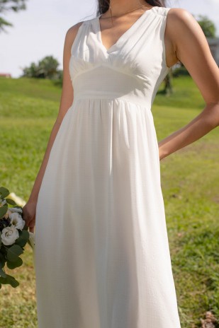 Kaycee V-Neck Ruched Maxi in White
