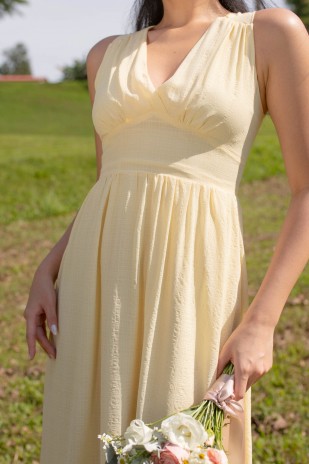 Kaycee V-Neck Ruched Maxi in Yellow