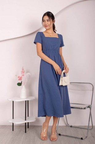 Layson Square-Neck Cut-Out Maxi Dress in Blue