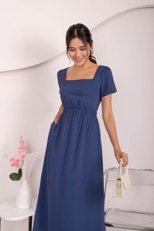 Layson Square-Neck Cut-Out Maxi Dress in Blue
