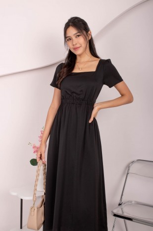 Layson Square-Neck Cut-Out Maxi Dress in Black