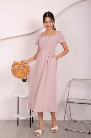 Layson Square-Neck Cut-Out Maxi Dress in Blush