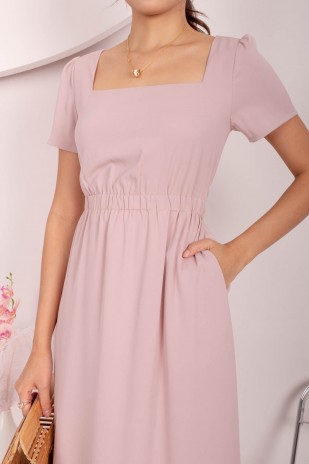 Layson Square-Neck Cut-Out Maxi Dress in Blush