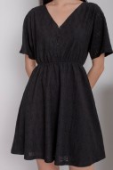 Meliora V-Neck Textured Flare Dress in Black