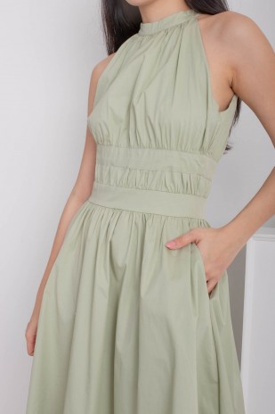 Lamont Halter Flare Dress in Tea Green