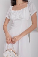 Elodie Ruched Puff Midi Dress in White