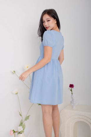 Jorah V-Neck Puff Dress in Blue