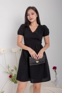 Jorah V-Neck Puff Dress in Black