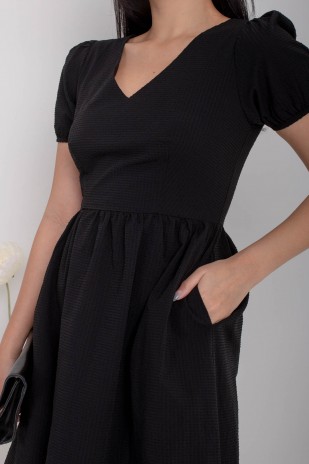 Jorah V-Neck Puff Dress in Black
