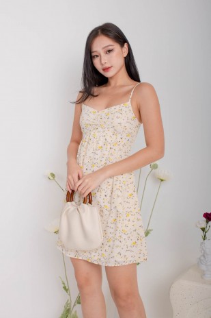 Fayha Floral Ruched Dress in Cream