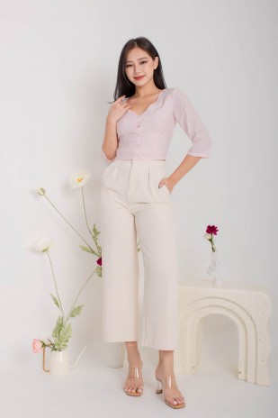 Judine V-Neck Button Top in Rose-Water