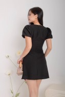 Fraye V-Neck Puff Dress in Black