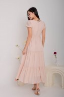 Lynna Tie-Front Tiered Maxi in Blush