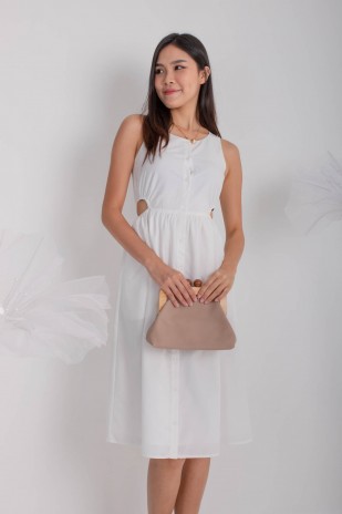 Annsel Cut-Out Button Maxi Dress in White