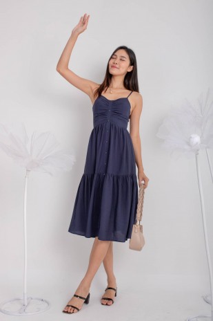 Noralyn Ruched Tiered Dress in Navy
