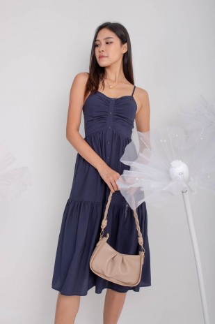 Noralyn Ruched Tiered Dress in Navy