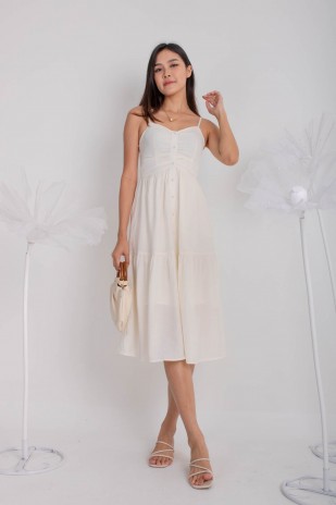 Noralyn Ruched Tiered Dress in Ivory