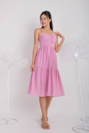Noralyn Ruched Tiered Dress in Pink