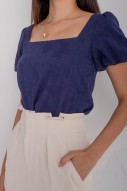 Darnie Square-Neck Puff Top in Navy